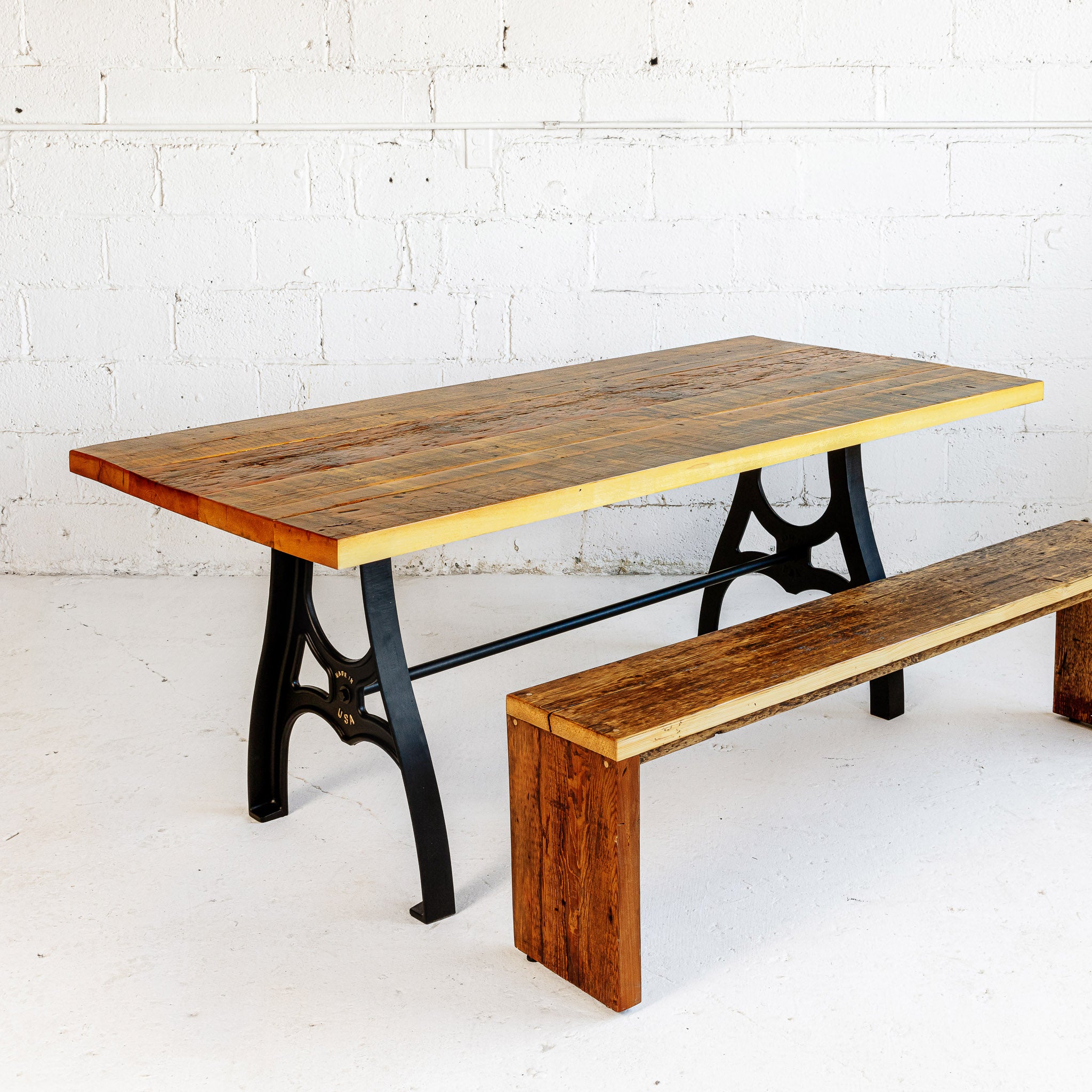 Ella Dining Table with Ella Bench Full view all reclaimed wood