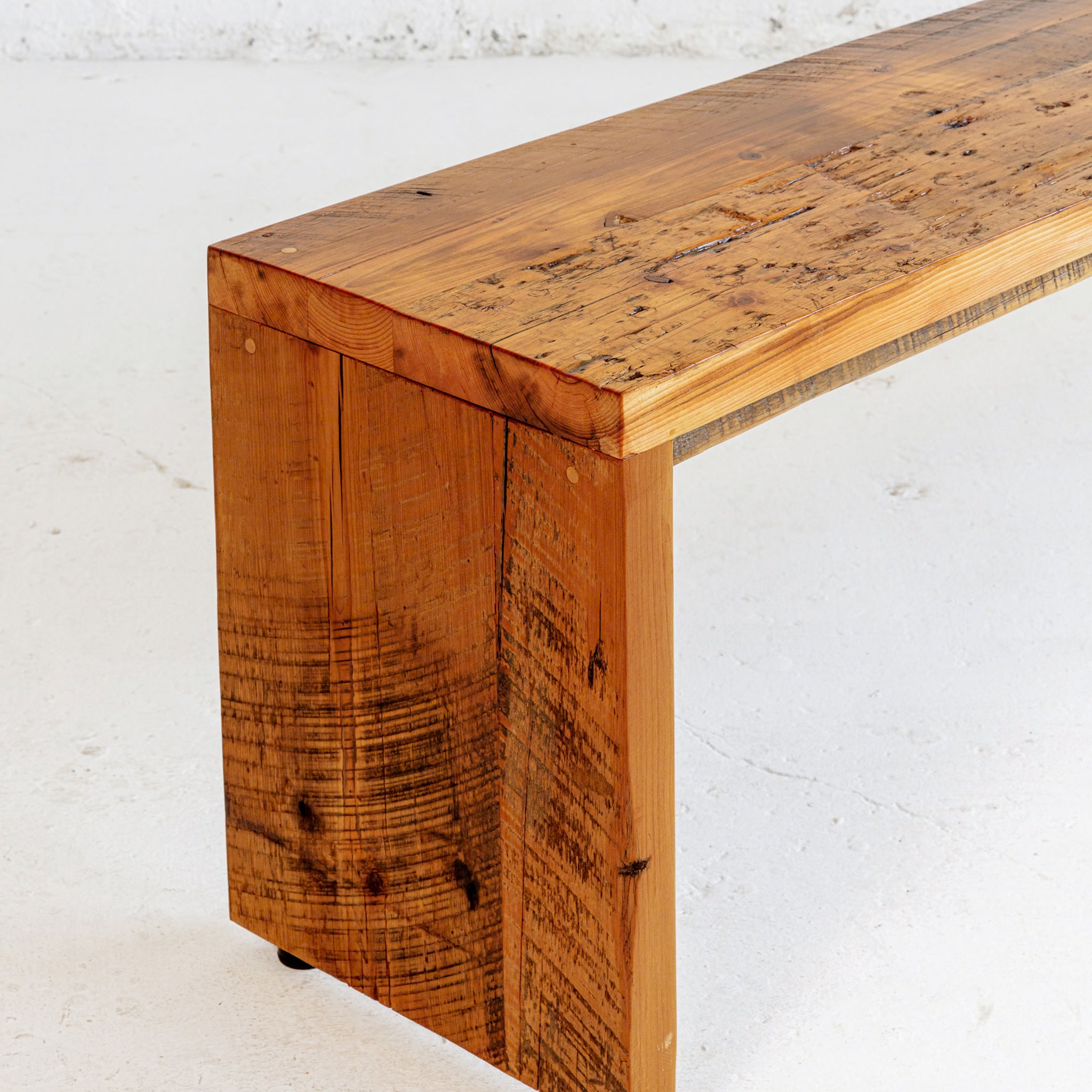 Ella Bench side view reclaimed wood