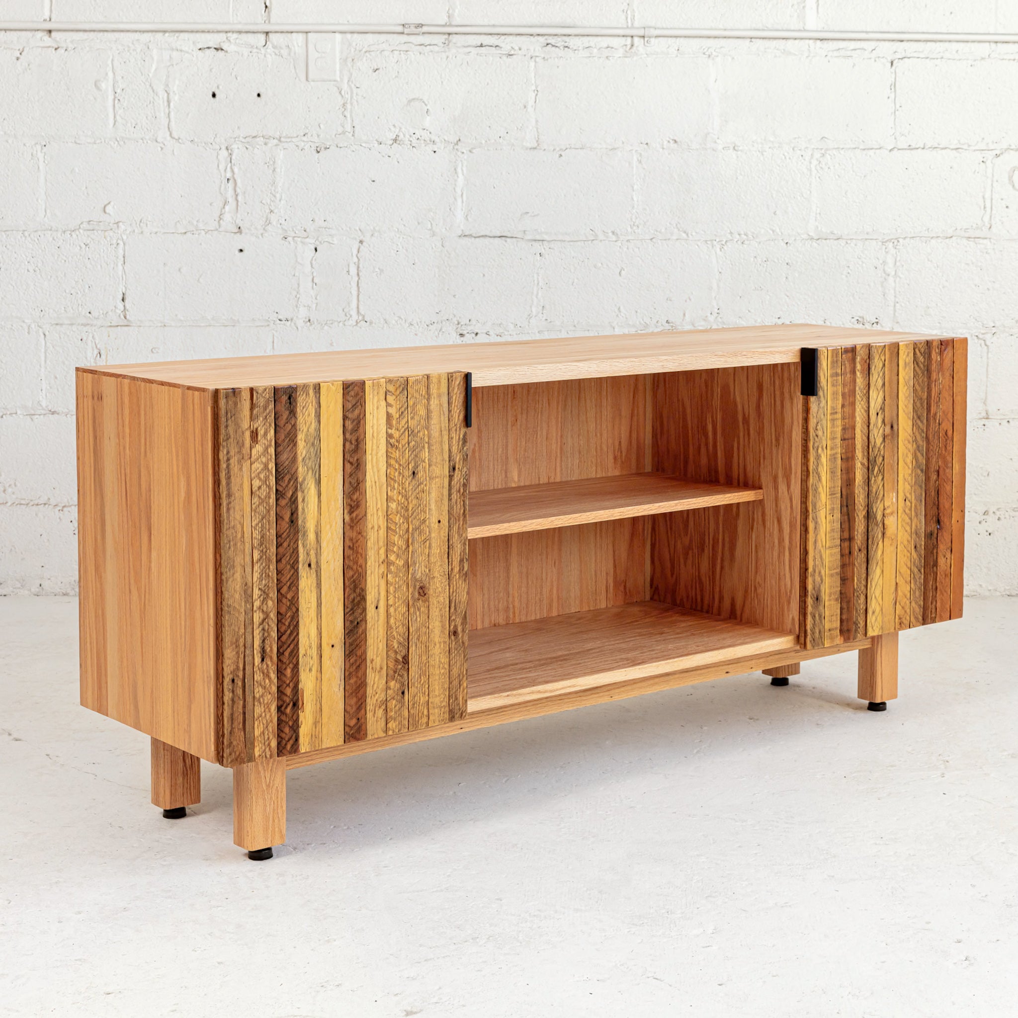 Modern Lath Credenza Natural Front View reclaimed wood