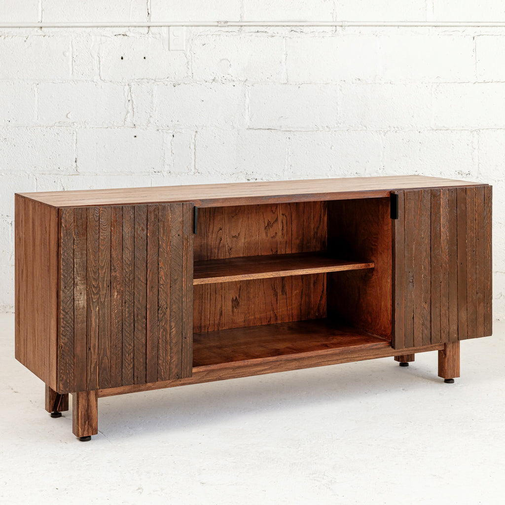 Modern Lath Credenza Mocha Front view reclaimed wood