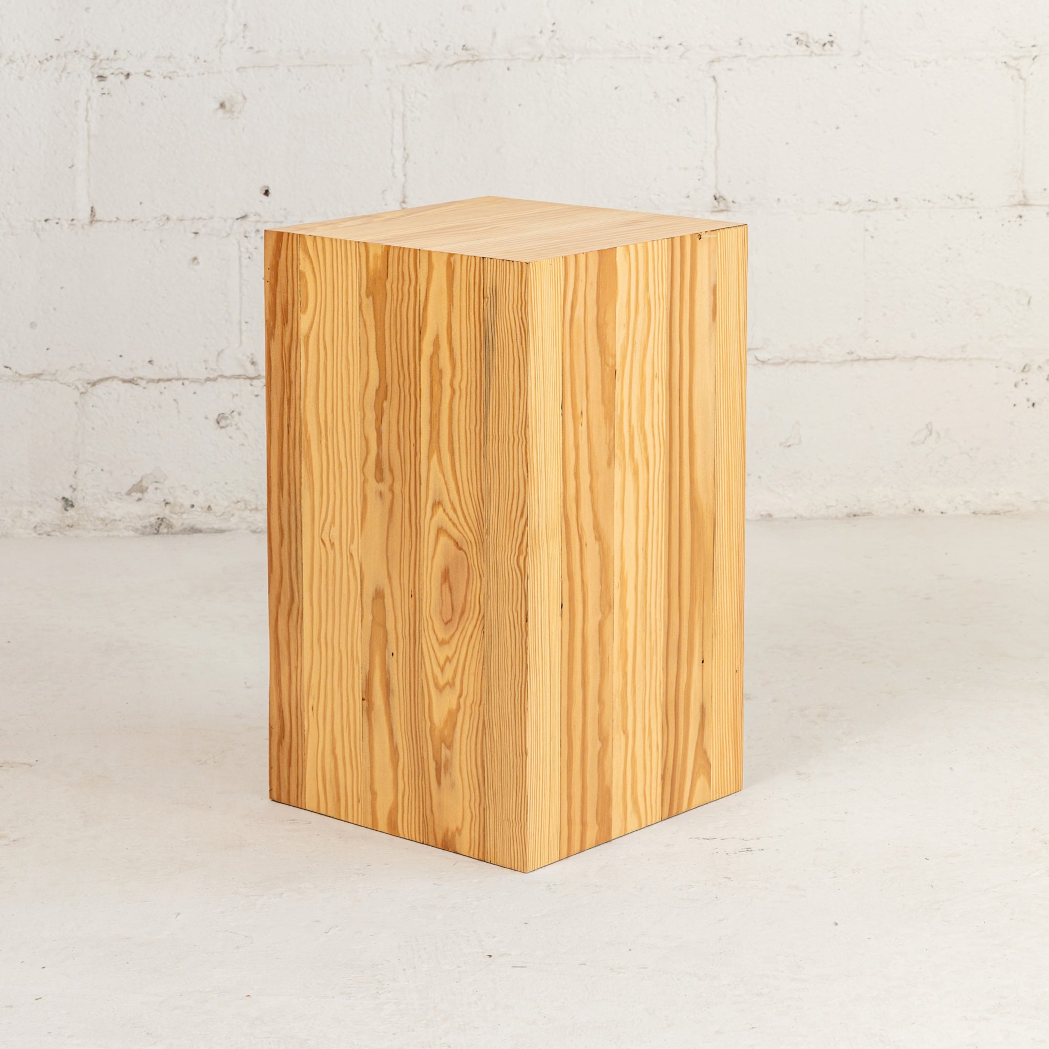 Modern Block End Table Natural Front View reclaimed wood