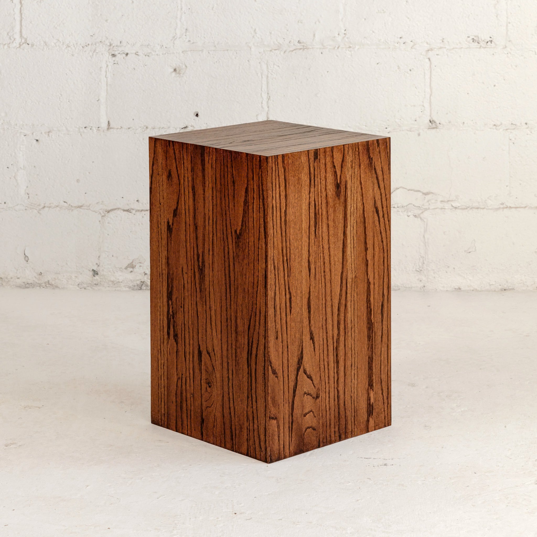 Modern Block End Table Mocha Stain Front View reclaimed wood