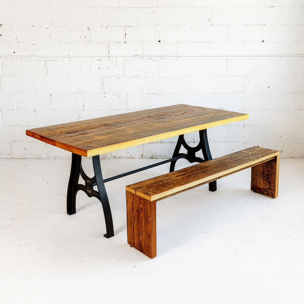 Ella Bench full view with Ella table reclaimed wood