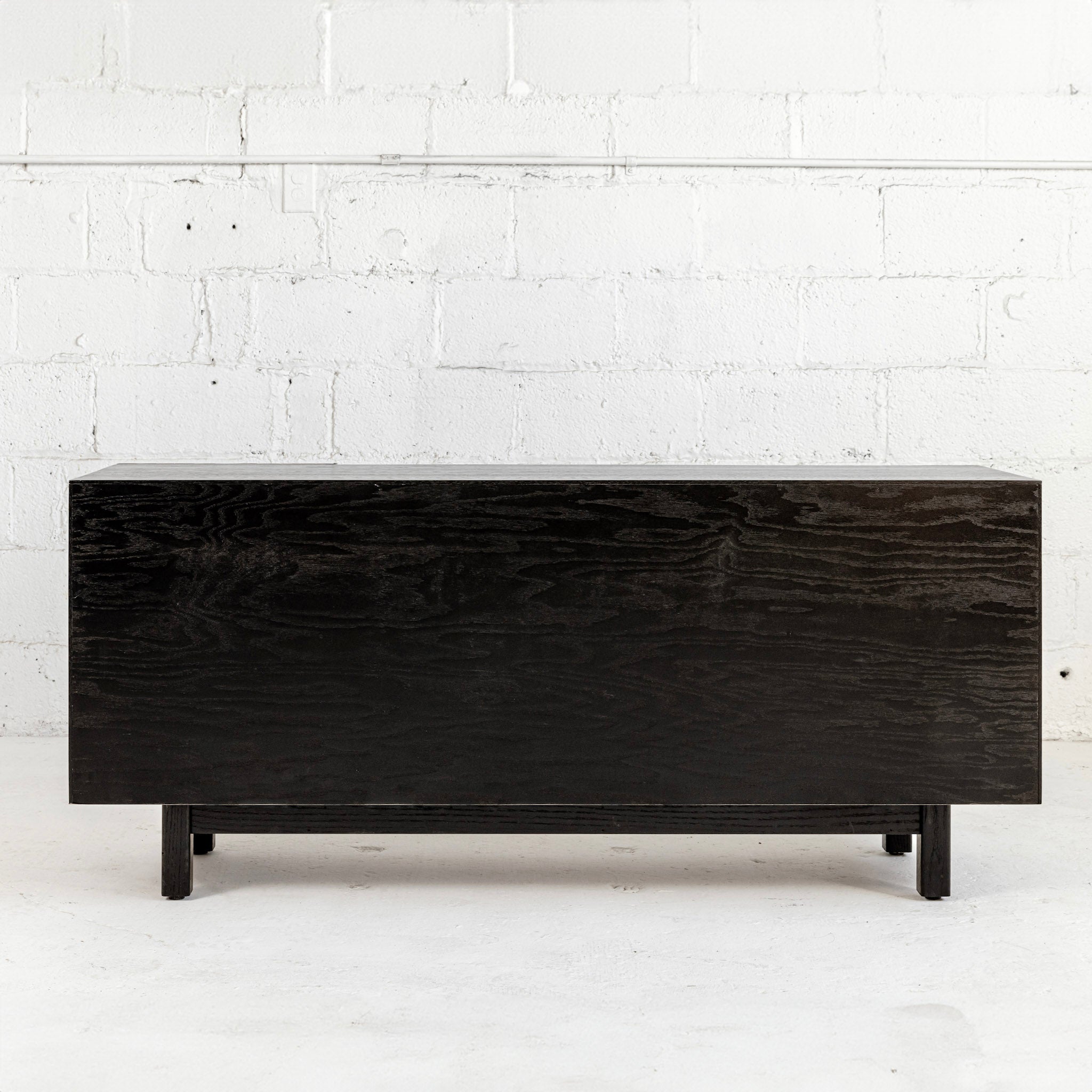 Modern Lath Credenza Black Lacquer Back view reclaimed wood
