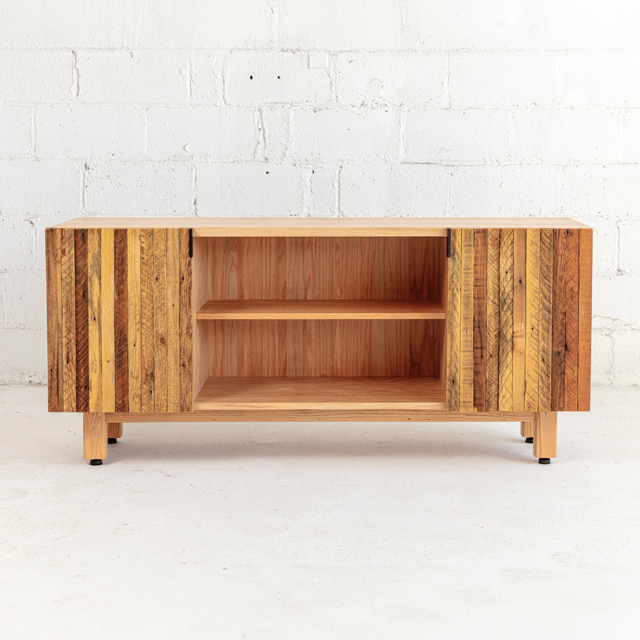 Modern Lath Credenza Natural Front View reclaimed wood