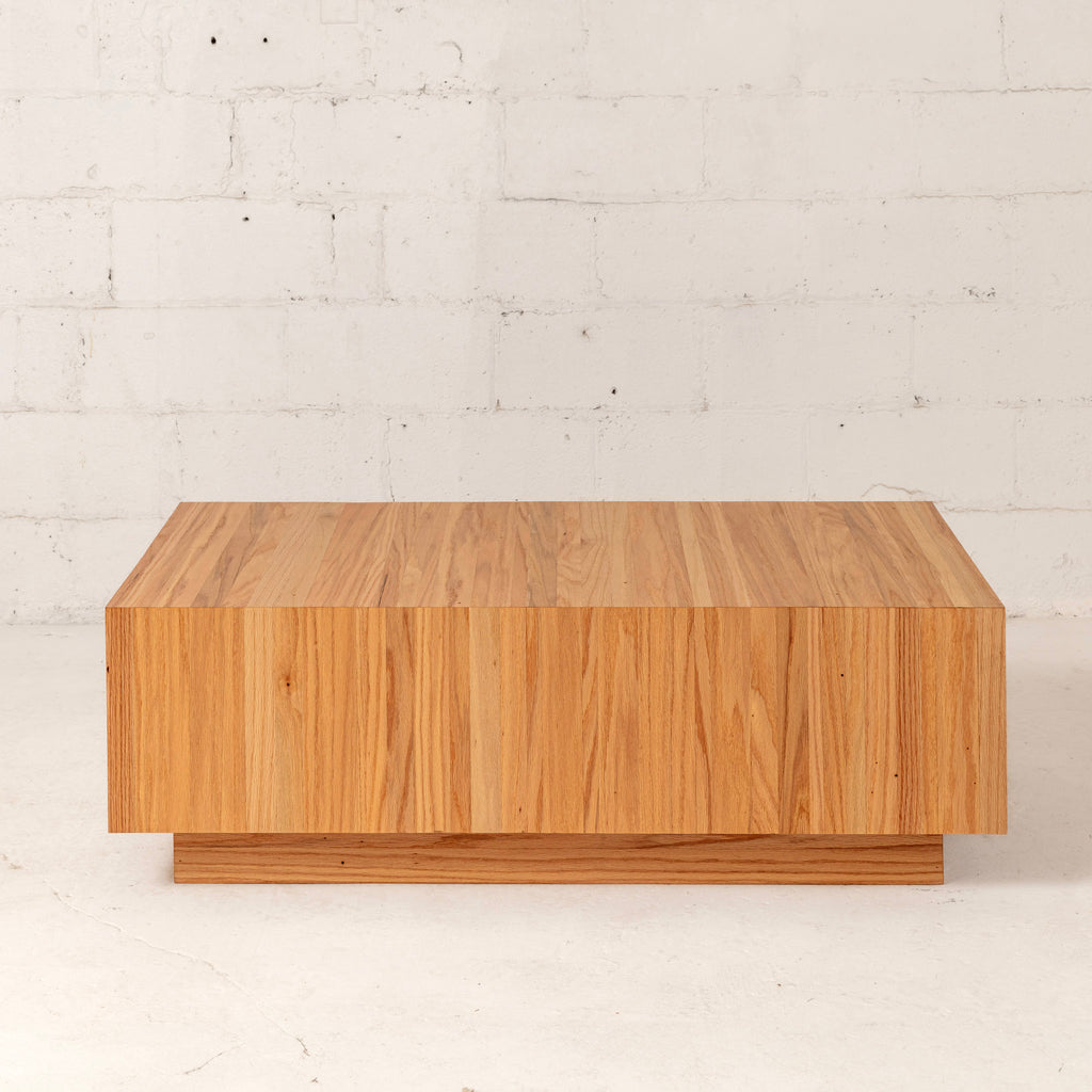 modern block coffee table natural oak front view