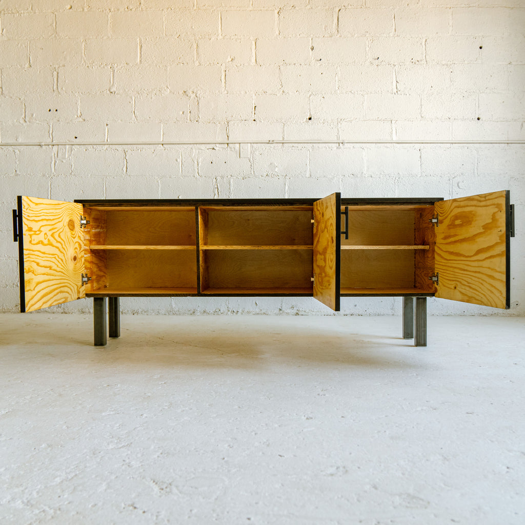 ps iii wine credenza interior view reclaimed wood black and white