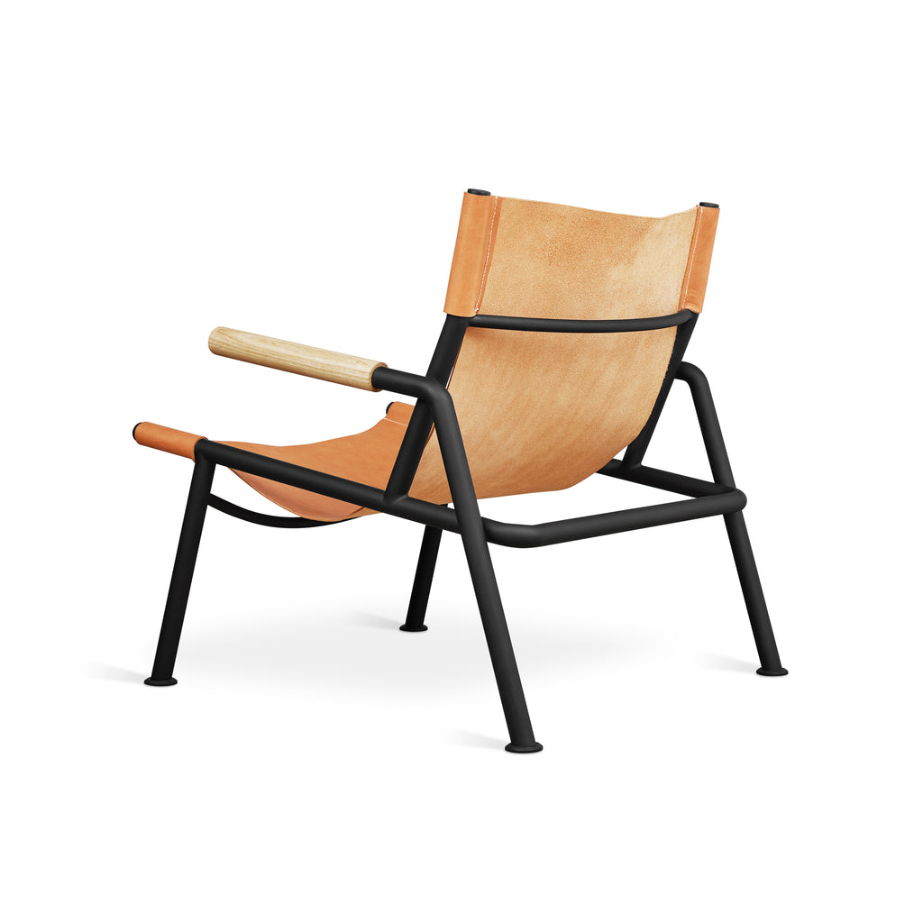 Wyatt sling chair sorrel Havana leather back view