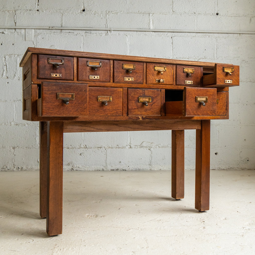 card catalog table 3 full view drawers reclaimed wood