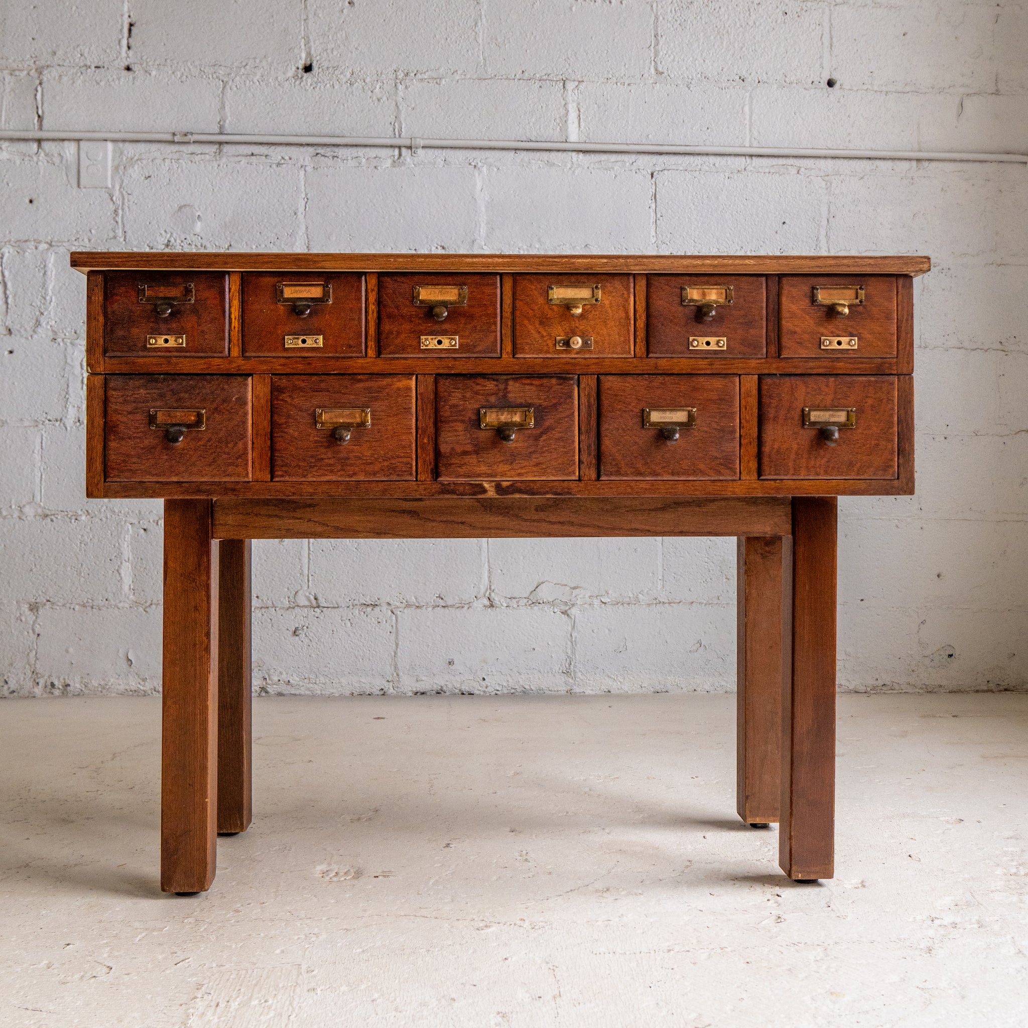 card catalog table 3 front view reclaimed wood