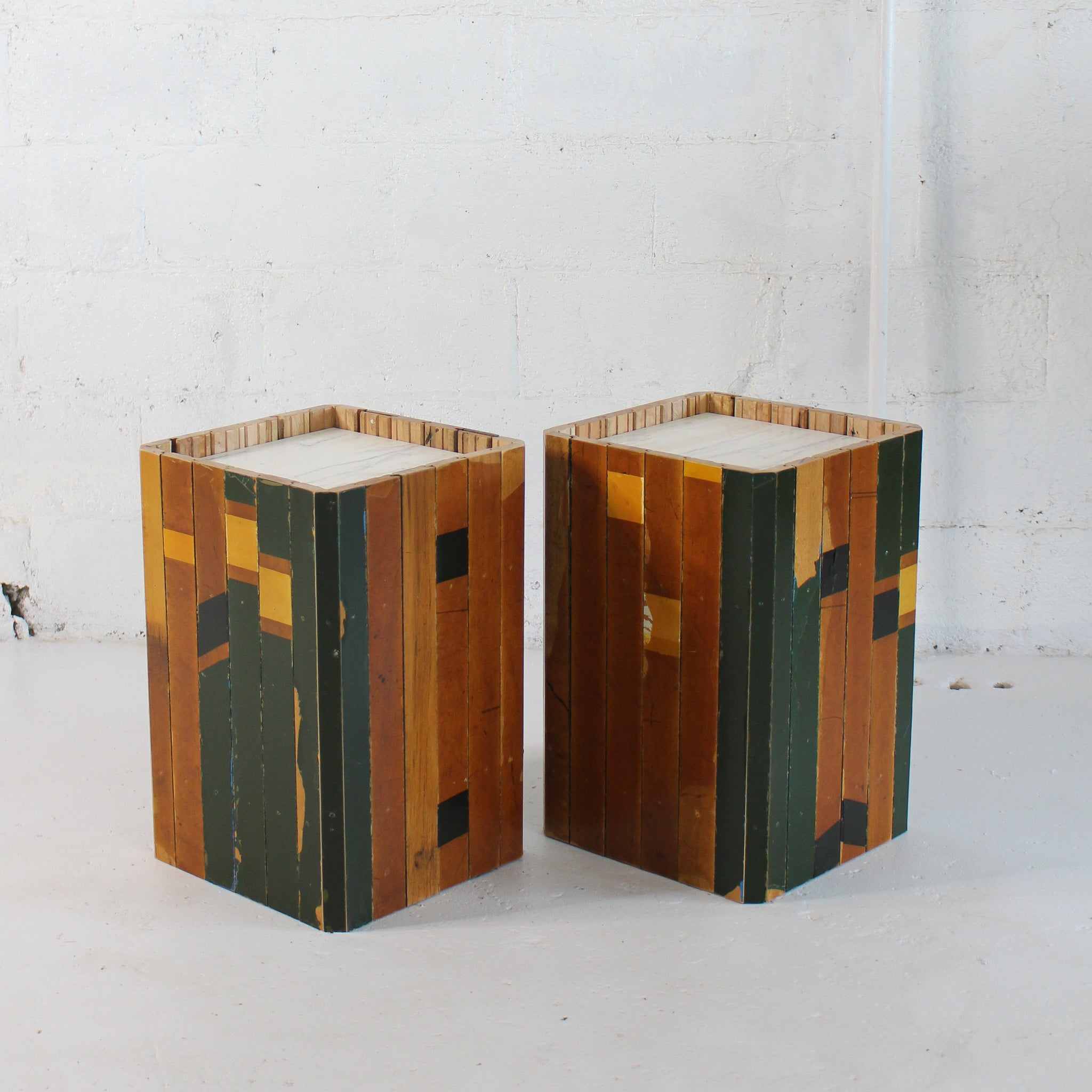 basketball flooring end table pair view reclaimed wood