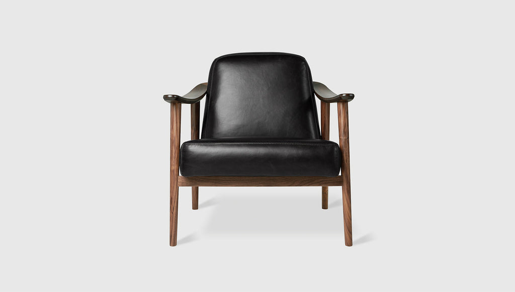 baltic chair saddle black leather walnut front view