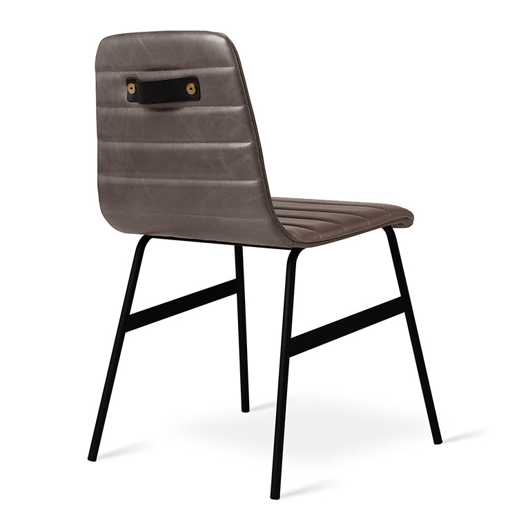 lecture dining chair saddle grey leather back handle view