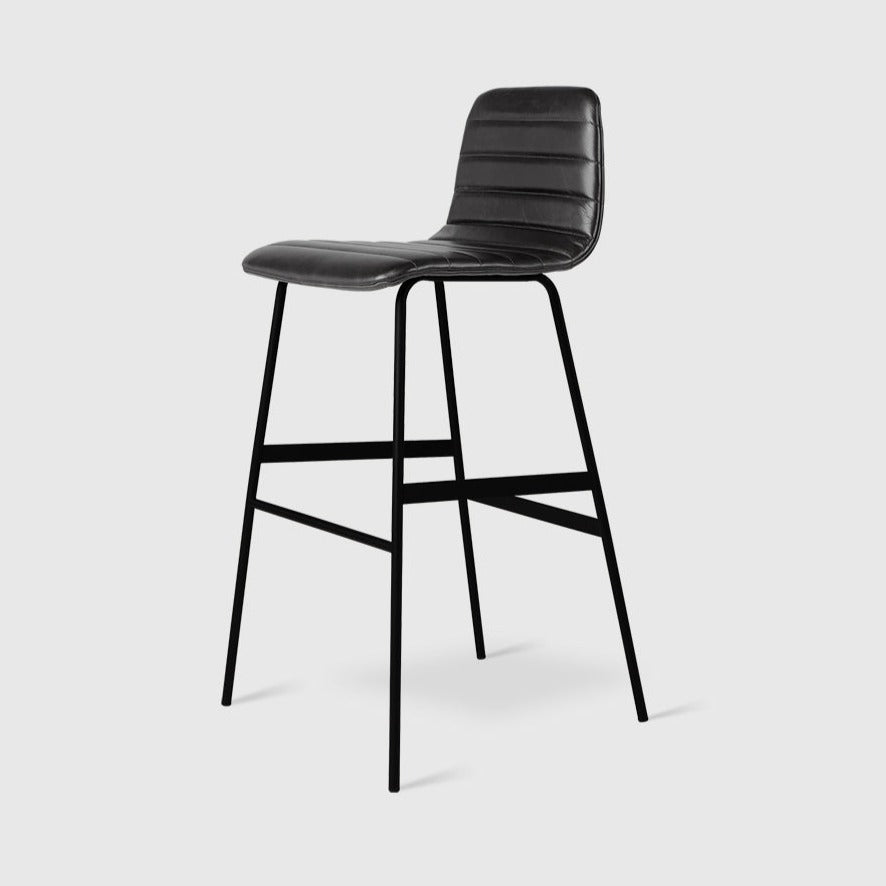 lecture bar stool upholstered saddle black leather full view