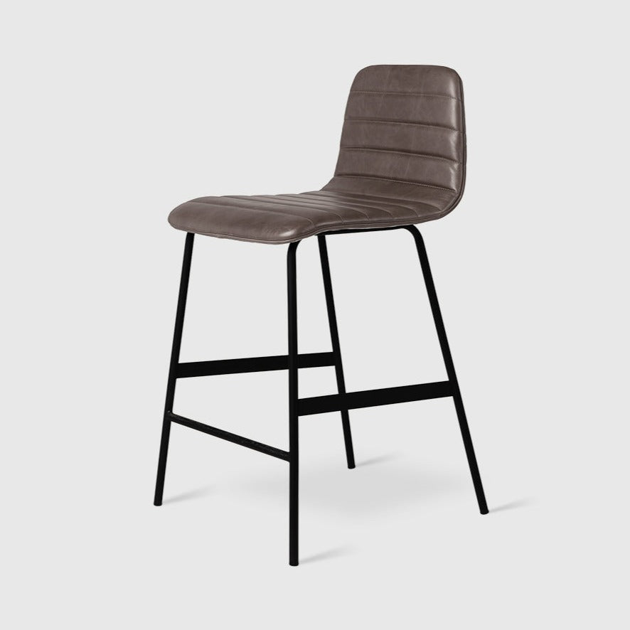 lecture counter stool saddle grey leather full view