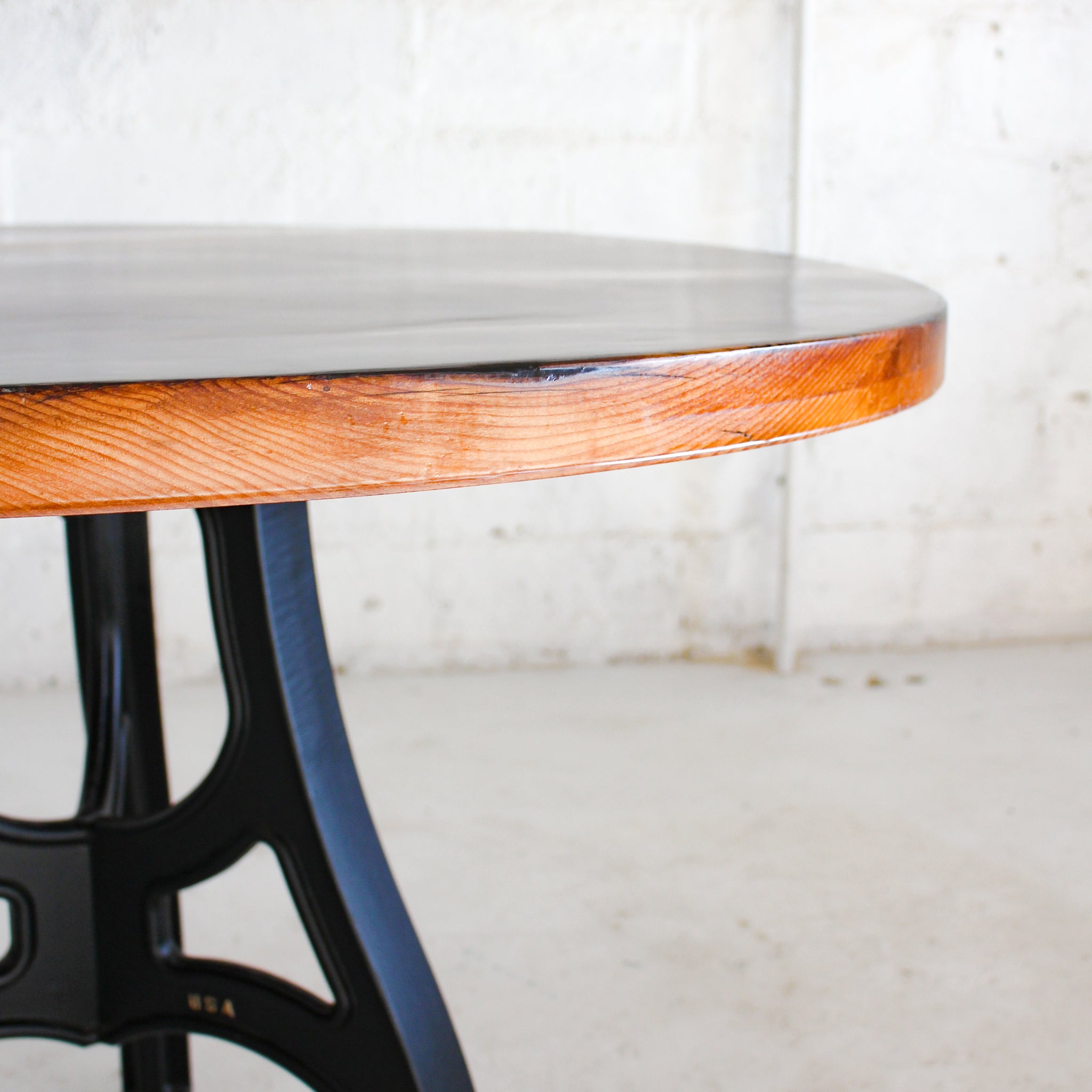 Round Ella Table side view reclaimed wood