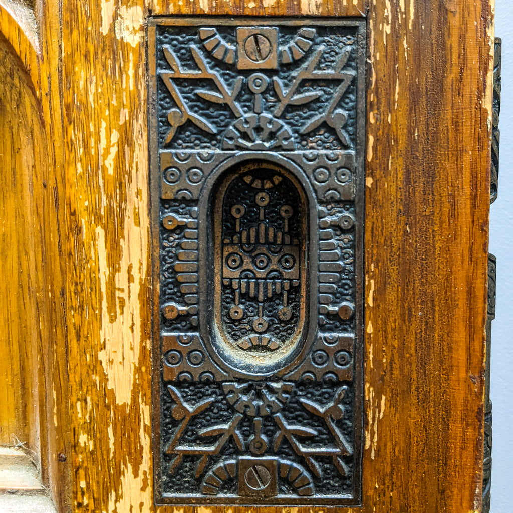 baroque style quarter folio doors close up detail view reclaimed wood antique