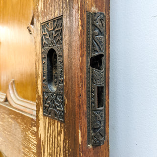 baroque style quarter folio doors detail close up view reclaimed wood antique